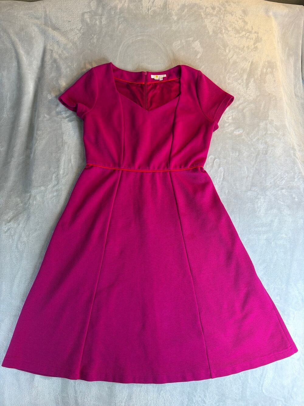 Boden Pink Magenta Sweetheart Neck Fit Flare Dress Orange Trim US 10L UK 14L